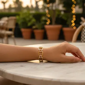 Gold Plating Rectangular Link Bracelet with Pearl Zircon Diamond Number Pattern <b>Chain</b> Jewelry for Anniversaries and Parties - Product Image 1