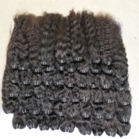 Rambut Manusia Remy India Mentah Premium, Gelombang Alami, Hitam Alami, Double Drawn, Kutikula Tersusun Rapi, Virgin, Ekstensi Jahitan Ganda Mesin