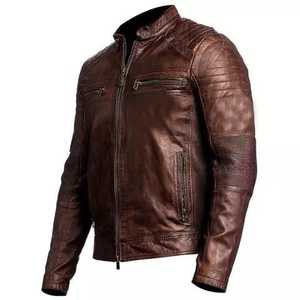 Veste en cuir pour homme à manches longues sur mesure tendance et élégante Nouvelle mode streetwear Veste en cuir marron pour homme - Product Image 3