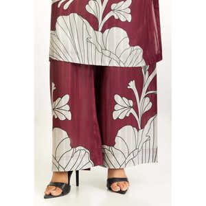 Conjunto Casual de 2 Piezas para Mujer, Color Granate, Textura Dobby, Estampado, Largo por Encima de la Rodilla, Talla XS/XXS, Tela Crepé, para Primavera/Verano - Product Image 4