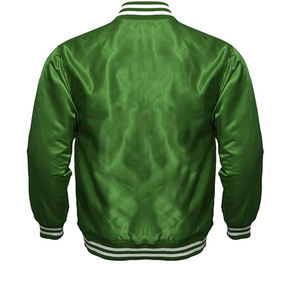 Veste universitaire pour homme en satin polyester rétro à fermeture éclair, veste bomber décontractée - Product Image 4