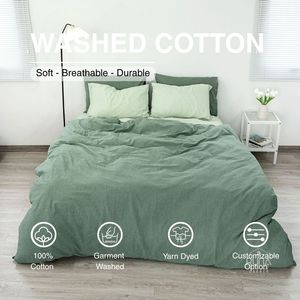 OEM ODM Bedding <b>Set</b> Premium Cream Cotton Washed Bedding <b>set</b> 4 PCS Cotton Bed Sheet 2 <b>Pillow</b> Case <b>Duvet</b> Cover - Product Image 1