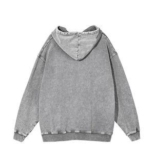 Sudadera con capucha desgastada lavada con ácido de gran tamaño para hombre de rizo francés gris vintage personalizada 100% Sudadera con capucha de peso pesado de algodón y poliéster - Product Image 6