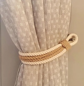 Handmade <b>Curtain</b> Tieback, White Cotton Twisted Rope & Jute Rope <b>Curtain</b> <b>Holder</b>, Rustic , Eco-Friendly <b>Curtain</b> Accessory - Product Image 1