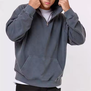 OEM personnalisé épaules tombantes manches raglan col entonnoir pull gris lavé surdimensionné demi-quart zip sweat à capuche uni expédition DDP - Product Image 5