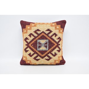 Red Geometric Wool Pillow 16x16 Inch Luxury Traditional Patterned Design Woven Decorative <b>Cushion</b> Vintage <b>Fluffy</b> Leaves Style - Product Image 1