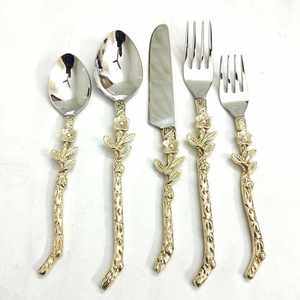 Juego de cubiertos con mango de bambú Vintage, cubiertos de cena de acero inoxidable ecológicos, cuchara de arroz para sopa pulida con espejo para obsequios - Product Image 5