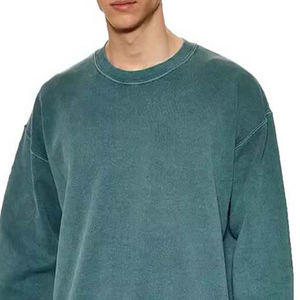 Sweat-shirts à col rond surdimensionnés en molleton vintage lavé à l'acide 100% coton pour hommes, design personnalisé, 380 GSM, poche - Écologique - Product Image 3