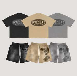Ensemble Short et T-Shirt personnalisés de style vintage pour hommes, deux pièces de survêtement d'été délavé à l'acide, sérigraphie T-shirt court et short - Product Image 1