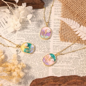 Neues Design Ölgemälde Stil Licht Luxus kette Emaille Glasur Blume Kontrast farbe Drei dimensionale eingelegte Anhänger Halskette - Product Image 6