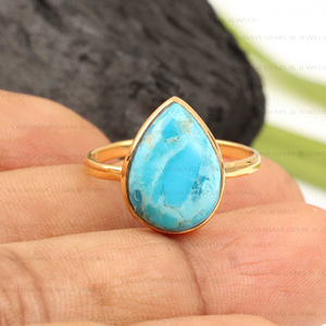New Unique Natural Arizona Turquoise Ring 925 Sterling <b>Silver</b> 10x14mm Pear 18K Micron Gold Plated Eternity Vermeil Women Jewelry - Product Image 5