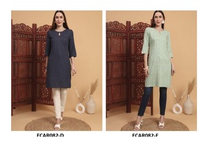 เสื้อผ้าฝ้ายเรยอนเคอร์ติสำหรับผู้หญิงผ้าคอตตอนระบายอากาศได้ดีลายดอกไม้ย้อมสีล้วนสำหรับส่งออกแฟชั่นประจำวันอินเดีย - Product Image 5