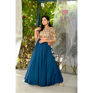 Lehenga choli ผู้หญิงแฟชั่นพิมพ์ลายดิจิทัลปักเลื่อมบานออกล่าสุด - Product Image 3