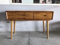 Table de toilette contemporaine en teck massif pour chambre à coucher, 3 tiroirs | Teck massif, fabrication OEM/ODM, fourniture directe d'usine