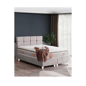 Base del letto, Set da letto vero imbottito con testiera matrimoniale in argento-Grey