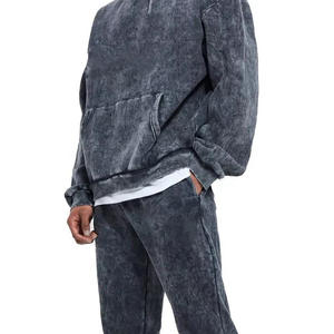 Custom Zipper Tracksuits Acid Wash Sweat Suits Embroidery <b>Applique</b> <b>Patch</b> Zip up Jogger Men Flared Sweatpants and Hoodie Set - Product Image 6