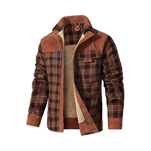 Chemise-veste en flanelle à carreaux en velours côtelé pour homme Doublure en sherpa Manteau en polaire chaud Vêtement décontracté d'hiver à boutons pour tous les jours - Product Image 1