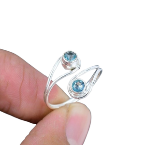 Anillo de piedras preciosas de Topacio Azul, joyería para mujer, joyería de estilo bohemio de plata 925, anillo hecho a mano de tendencia, regalo para ella - Product Image 1