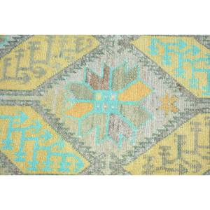 Kilim amarillo azul 1,3X3,1 pies de lana alfombra de tejido plano diseño de retazos turcos para decoraciones de sala de estar con respaldo de látex - Product Image 5