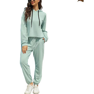 Ensemble de survêtement élégant avec logo personnalisé, taille plus, hauts courts à épaules tombantes, sweats à capuche, jogging, ensemble 2 pièces pour femmes - Product Image 1