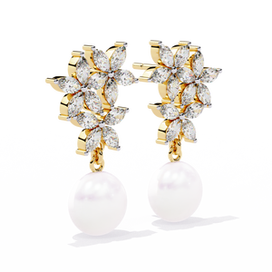 Pendientes de Perlas Únicos en Oro de 18K con Diamante Cultivado en Laboratorio, Accesorio Exclusivo - Product Image 1