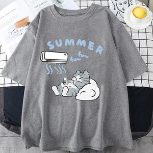 เสื้อยืดแขนสั้นลายแมวน่ารักใหม่ สำหรับผู้หญิงและผู้ชาย ใส่สบายๆ ทรงหลวม ไซส์ใหญ่ เนื้อผ้านุ่ม ใส่ได้ทั้งฤดูร้อน - Product Image 4