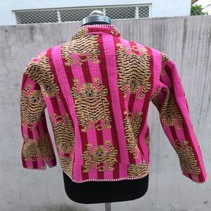 Handmade Women's <b>Quilted</b> Jacket Indian Block Design Eco-Friendly Breathable Quick Dry Thick 100% Cotton Filled Button Open - Product Image 4