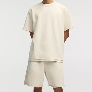 ชุดวอร์มสั้นสองชิ้นสำหรับผู้ชายชุดกีฬาแนวสตรีทสำหรับฤดูร้อนชุดเสื้อยืดและกางเกงขาสั้นผ้าฝ้ายลำลอง - Product Image 1