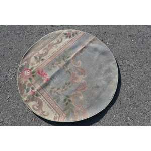 Classique gris vert Floral Vintage turc tapis 3.3X3.3 pieds Boho Style plat tissage salon tapis laine matériel Latex support - Product Image 2