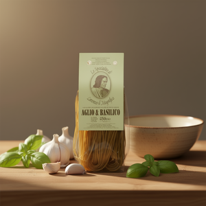Linguine Aglio Basilico Lorenzo Il Magnifico, Pasta Secca di Grano Duro, Gusto Aglio e Basilico, Confezione 250g, Antico Pastificio Morelli 1860 - Product Image 3