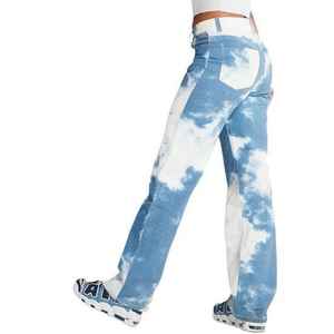 2024 New Hip Hop Tie Dye <b>Jeans</b> Women <b>High</b> <b>Waist</b> Long Stretch Straight <b>Jeans</b> - Product Image 3