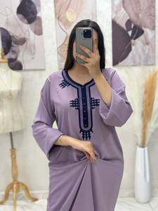 Gandoura Marroquí, Kaftán para Mujer, Bordado, Transpirable, Abaya Musulmana, Manga Larga, Corte Holgado, Largo hasta el Tobillo, Estilo Vintage, para Uso Diario y de Oración - Product Image 4