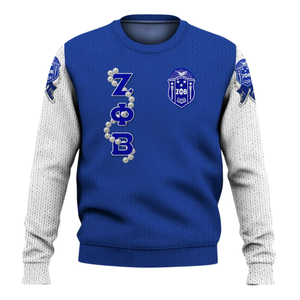 Zeta phi เสื้อสเวตเตอร์ถักลาย1920กรีก zphib sorority chenille ตัวอักษรสีน้ำเงินขาวพรีเมี่ยมเสื้อสเวตเตอร์เก้า - Product Image 1
