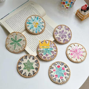 Gran oferta, creativo empalme de ratán Natural, resina de concha amarilla, posavasos ecológico, posavasos, almohadilla aislante tejida a mano, Mesa - Product Image 5