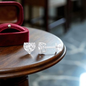 3.00 CT E-F/VVS-VS <b>Heart</b> Cut Moissanite Stone Three Prong Set Stud <b>Earring</b> Made in Solid <b>Gold</b> For Unisex - Product Image 2