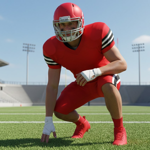 Tenue de football américain professionnelle Team Red : Maillot imprimé à manches courtes et col en V, design triple rayures, pantalon de jeu respirant - Product Image 4