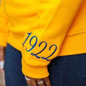 Felpa ricamata in ciniglia HBCU SGRho Royal Gold sorellity trained College abbigliamento classico girocollo Pullover - Product Image 6