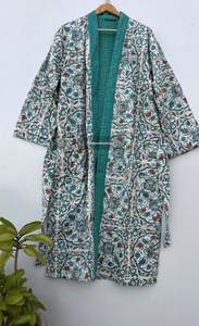 Chaqueta Acolchada de Algodón Larga Unisex Estilo Vintage con Cinturón, Diseño Indio Transpirable para Playa o Invierno, Patrón Floral, Venta al Por Mayor - Product Image 5