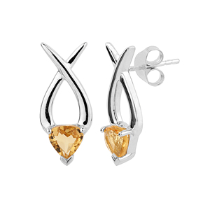 Shah Gems Women's Natural Citrine Earrings 925 Sterling <b>Silver</b> with Rose Gold Geometric Drop and <b>Stud</b> Design Diamond Jewelry - Product Image 2