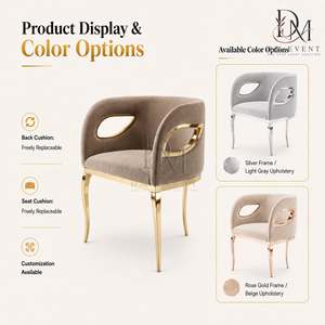 Silla de Comedor Moderna con Respaldo Curvo y Brazos Recortados, de Acero Inoxidable Dorado, con Tapicería Color Taupe, para Hoteles y Eventos de Boda, Venta al Por Mayor - Product Image 5