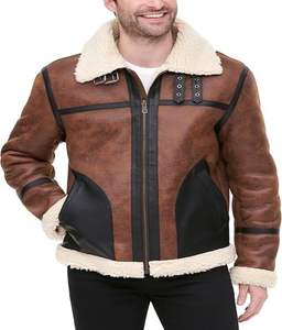 Blouson aviateur en cuir pour homme de qualité supérieure avec col montant en toile et rembourrage en coton - Nouveau style hiver - Product Image 1