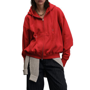 Sweat à capuche oversize de haute qualité avec fermeture éclair, épaules tombantes, manches longues, effet délavé vintage, double fermeture éclair, pour femme - Product Image 4