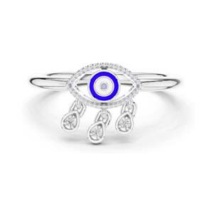 Anillo de Ojo Turco con Diamante Cultivado en Laboratorio de 0.024 CT para Mujer, Claridad VVS-VS EF, Oro de 18K, 14K, 10K y Plata 925, Oro Rosa, Amarillo - Product Image 1