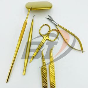 Pinzas de extensión de pestañas con empuñadura de diamante de acero inoxidable chapado en oro de 24K Herramientas de elevación de pestañas con logotipo personalizado con punta puntiaguda - Product Image 1