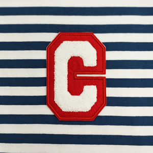 Custom Chenille Patch Letter G Red <b>White</b> Stripe <b>Tshirt</b> Men's Casual Embroidered Long Sleeve 100% Cotton - Product Image 2