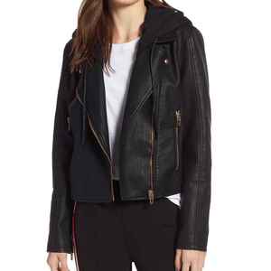 Vêtements de sport UNIQUE Veste en cuir véritable pour femme Boutons devant Fermeture éclair Imperméable Coupe-vent Col/décolleté amovible Hiver - Product Image 2