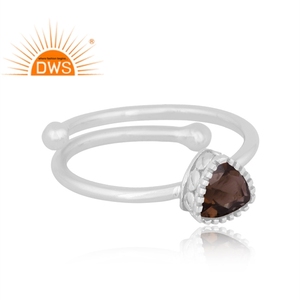 Nouveauté bague empilable en quartz fumé naturel et argent sterling fin, bijoux pour femmes, cadeau pour elle - Product Image 3