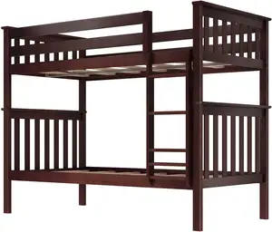 GOODFRIENDSHIP Solid Wood Bunk Bed With Ladder And Guardrails For Kids Twin-over-Twin Convertible Bed Frame