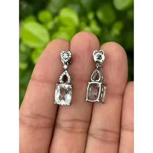 ต่างหูห้อยประดับด้วยควอตซ์ใสธรรมชาติ เงินแท้ 925 ชุบโรเดียม 5.75 กะรัต เครื่องประดับอัญมณีชั้นดีแบบคลาสสิก ขายส่ง - Product Image 3