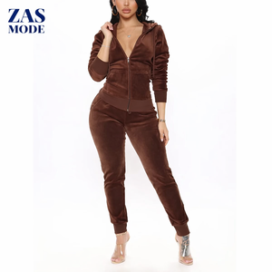 Ensemble deux pièces de haute qualité, streetwear personnalisé pour femmes, sweat à capuche élégant à fermeture éclair et pantalon de survêtement ample à jambes larges, BD - Product Image 1